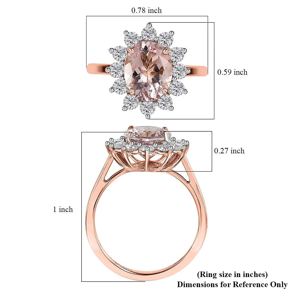 Luxoro AAA Pink Morganite 2.15 ctw Sunburst Ring, Morganite Ring, Moissanite Accent Ring, Sunburst Halo Ring, 10K Rose Gold Ring, Wedding Ring For Her (Size 10.00)