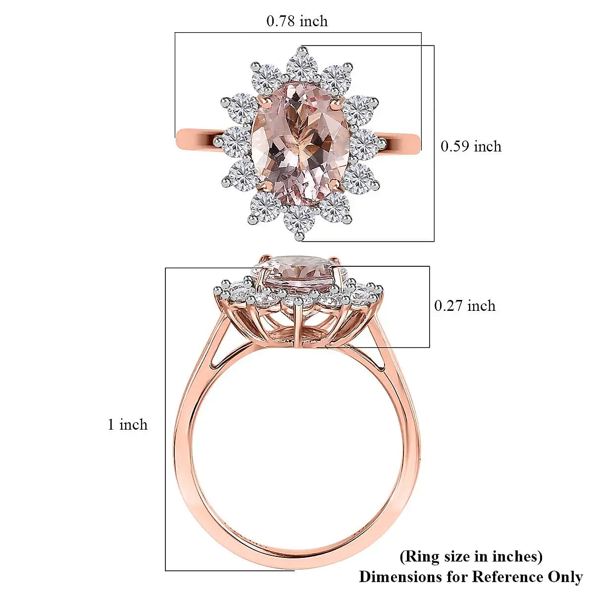Luxoro AAA Pink Morganite 2.15 ctw Sunburst Ring, Morganite Ring, Moissanite Accent Ring, Sunburst Halo Ring, 10K Rose Gold Ring, Wedding Ring For Her (Size 10.00)