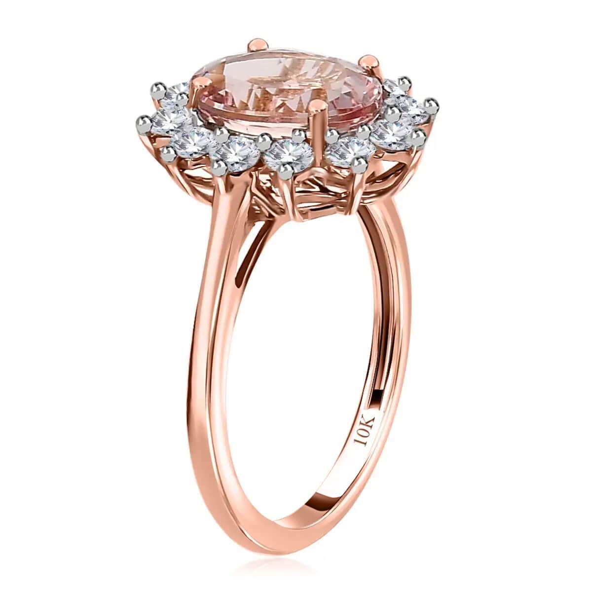 Luxoro AAA Pink Morganite Sunburst Ring, Morganite Ring, Moissanite Accent Ring, Sunburst Halo Ring, 10K Rose Gold Ring, Wedding Ring For Her 2.15 ctw (Size 5.00) image number 3