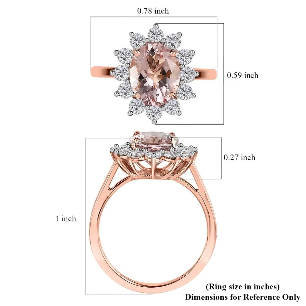 Luxoro AAA Pink Morganite Sunburst Ring, Morganite Ring, Moissanite Accent Ring, Sunburst Halo Ring, 10K Rose Gold Ring, Wedding Ring For Her 2.15 ctw (Size 5.00) image number 5