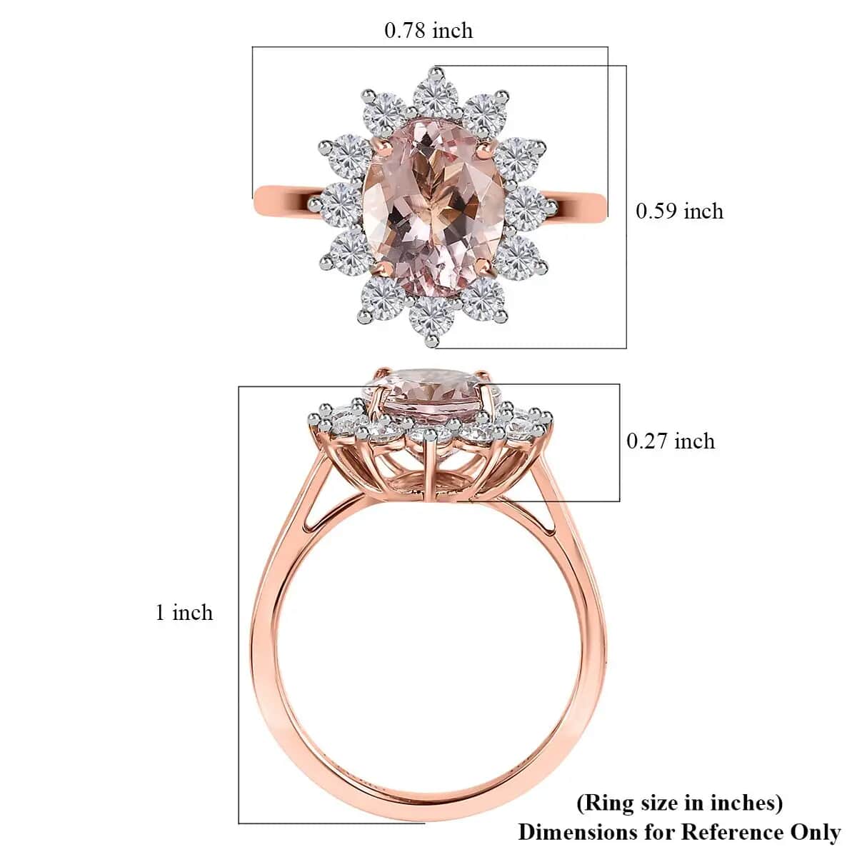 Luxoro AAA Pink Morganite Sunburst Ring, Morganite Ring, Moissanite Accent Ring, Sunburst Halo Ring, 10K Rose Gold Ring, Wedding Ring For Her 2.15 ctw (Size 5.00) image number 6