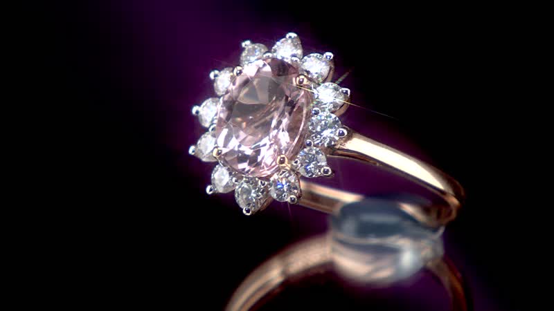 Luxoro 10K Rose Gold AAA Pink Morganite and Moissanite Sunburst Ring 2.15 ctw