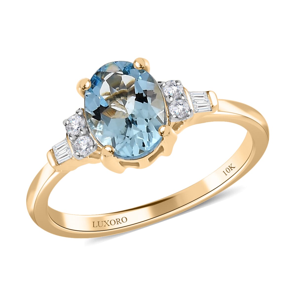 Luxoro 10K Yellow Gold Premium Santa Maria Aquamarine and G-H I3 Diamond Ring 1.25 ctw image number 0
