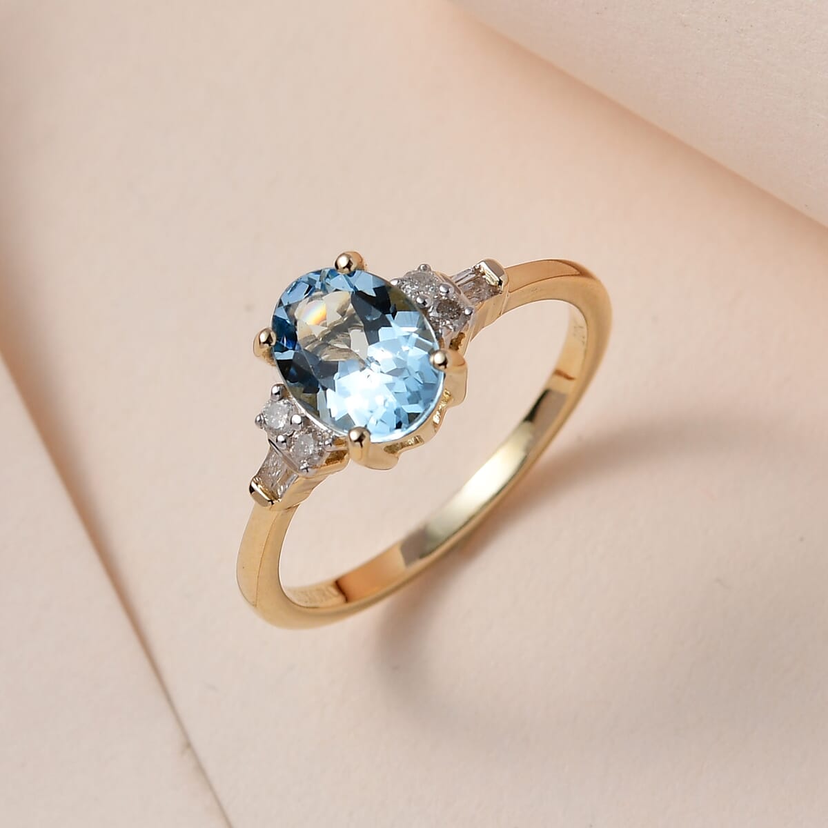 Luxoro 10K Yellow Gold Premium Santa Maria Aquamarine and G-H I3 Diamond Ring 1.25 ctw image number 1
