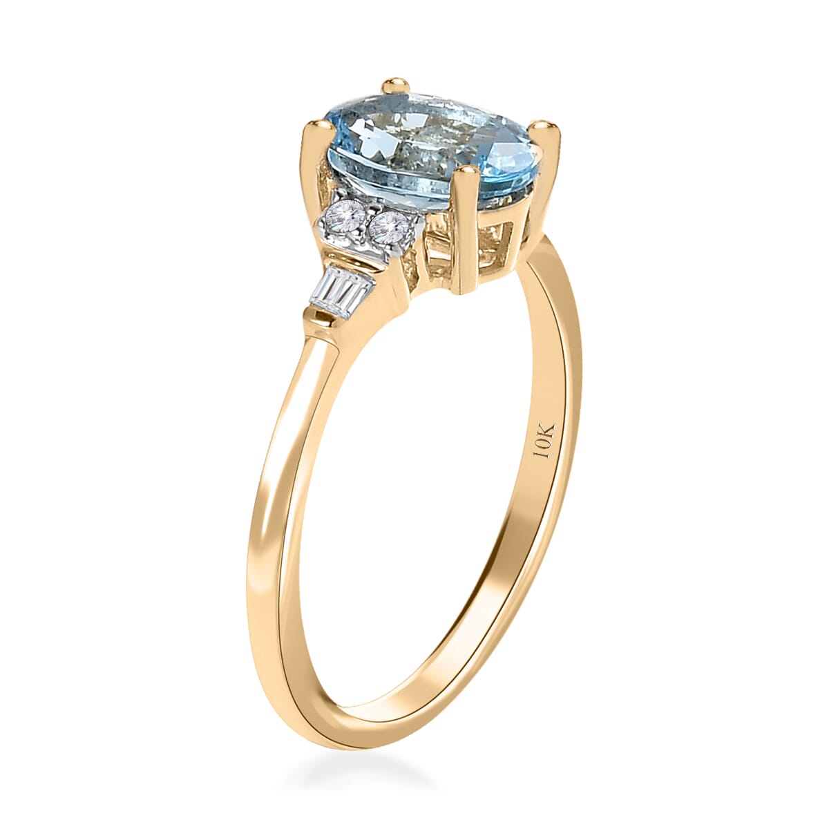 Luxoro 10K Yellow Gold Premium Santa Maria Aquamarine and G-H I3 Diamond Ring 1.25 ctw image number 3