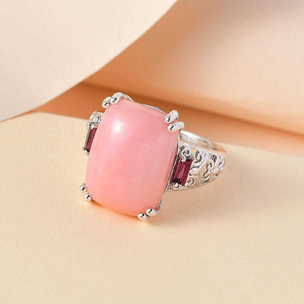 Premium Peruvian Pink Opal and Orissa Rhodolite Garnet Ring in Platinum Over Sterling Silver (Size 7.0) 9.00 ctw image number 1