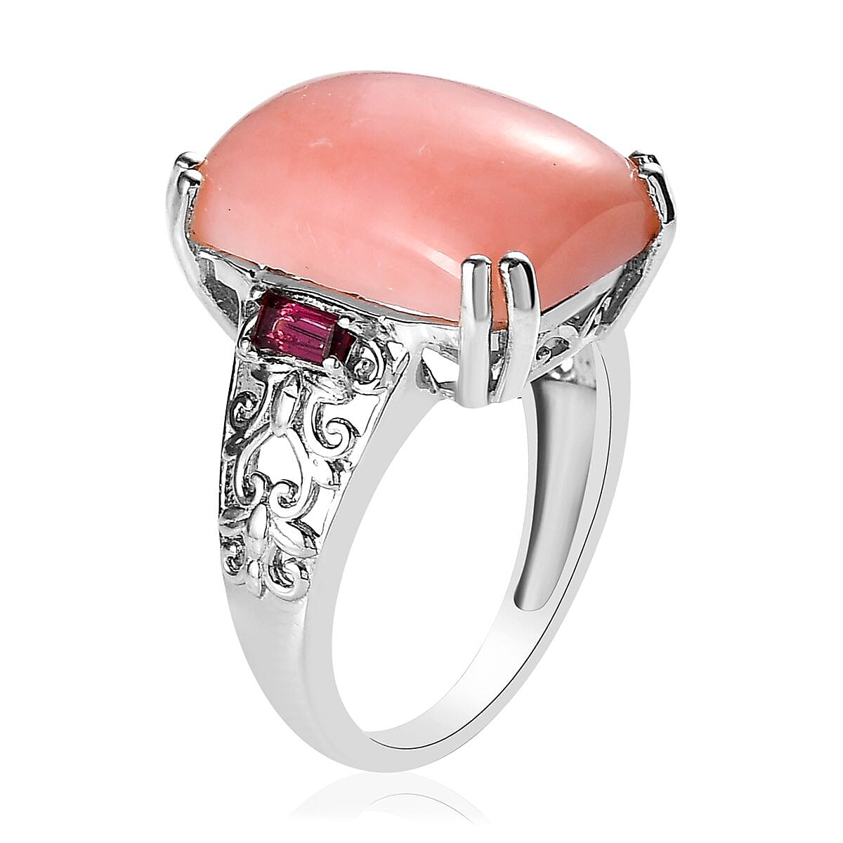 Premium Peruvian Pink Opal and Orissa Rhodolite Garnet Ring in Platinum Over Sterling Silver (Size 7.0) 9.00 ctw image number 3