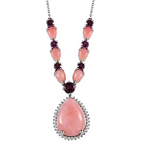 Premium Peruvian Pink Opal and Multi Gemstone Necklace 18 Inches in Platinum Over Sterling Silver 20.65 ctw