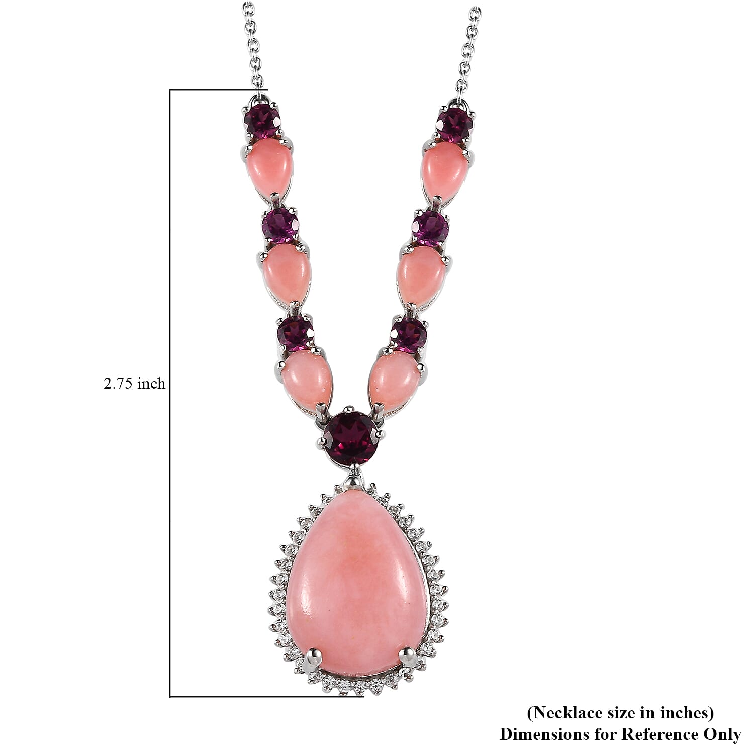 Premium Peruvian Pink Opal and Multi Gemstone Necklace 18-20 Inches in Platinum Over Sterling Silver 20.65 ctw
