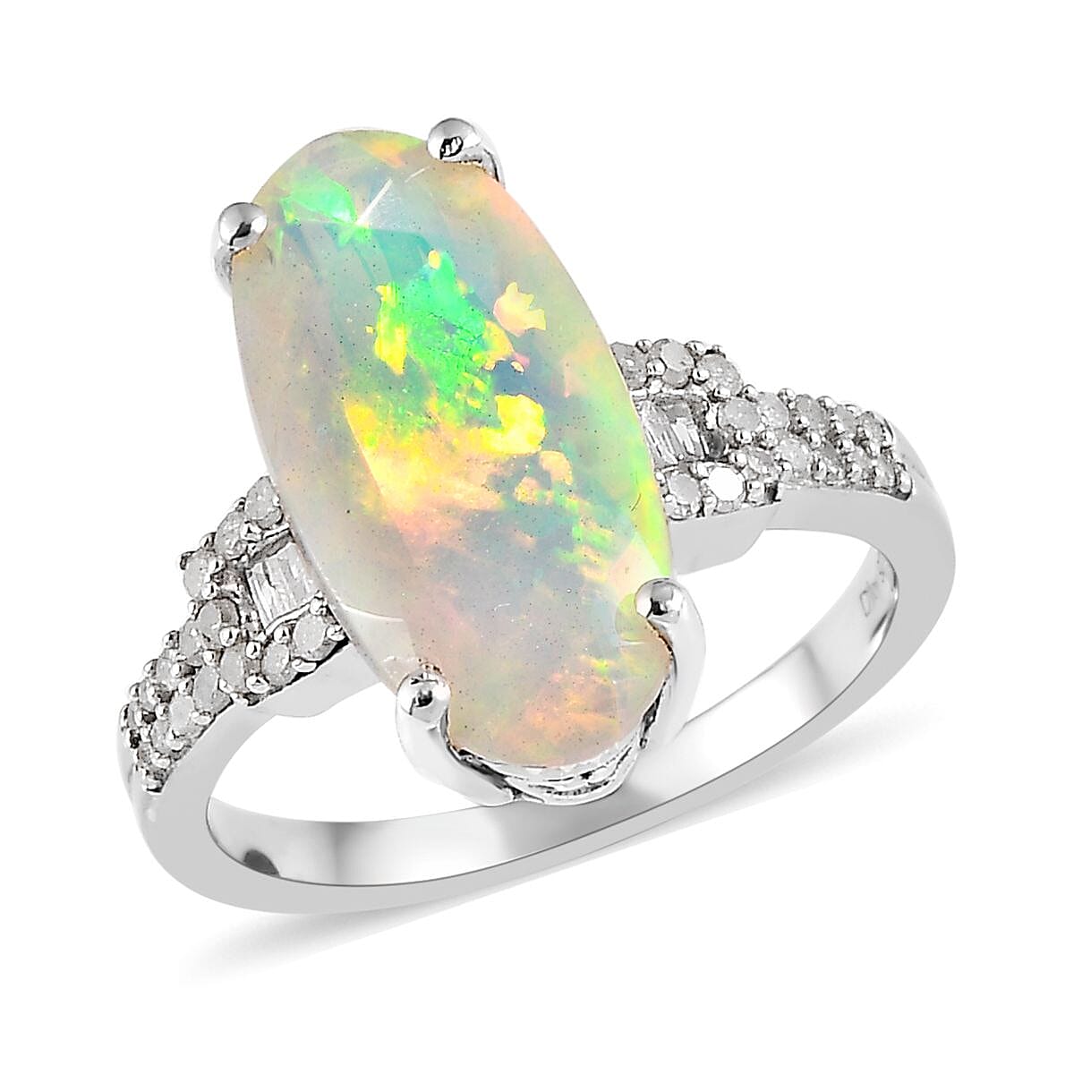 AAA Ethiopian Welo Opal, Diamond (0.28 cts) Ring in Platinum Over Sterling Silver (Size 10.0) 3.00 ctw image number 0