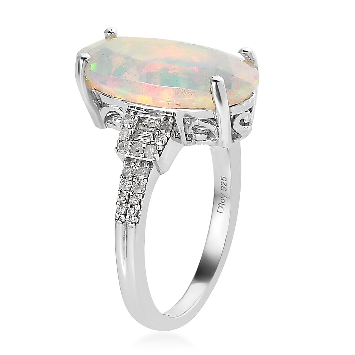 AAA Ethiopian Welo Opal, Diamond (0.28 cts) Ring in Platinum Over Sterling Silver (Size 10.0) 3.00 ctw image number 3