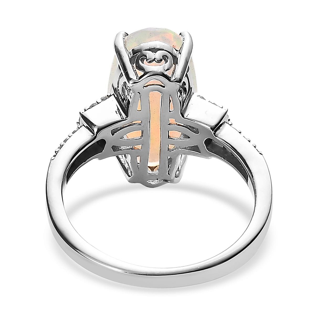 AAA Ethiopian Welo Opal, Diamond (0.28 cts) Ring in Platinum Over Sterling Silver (Size 10.0) 3.00 ctw image number 4