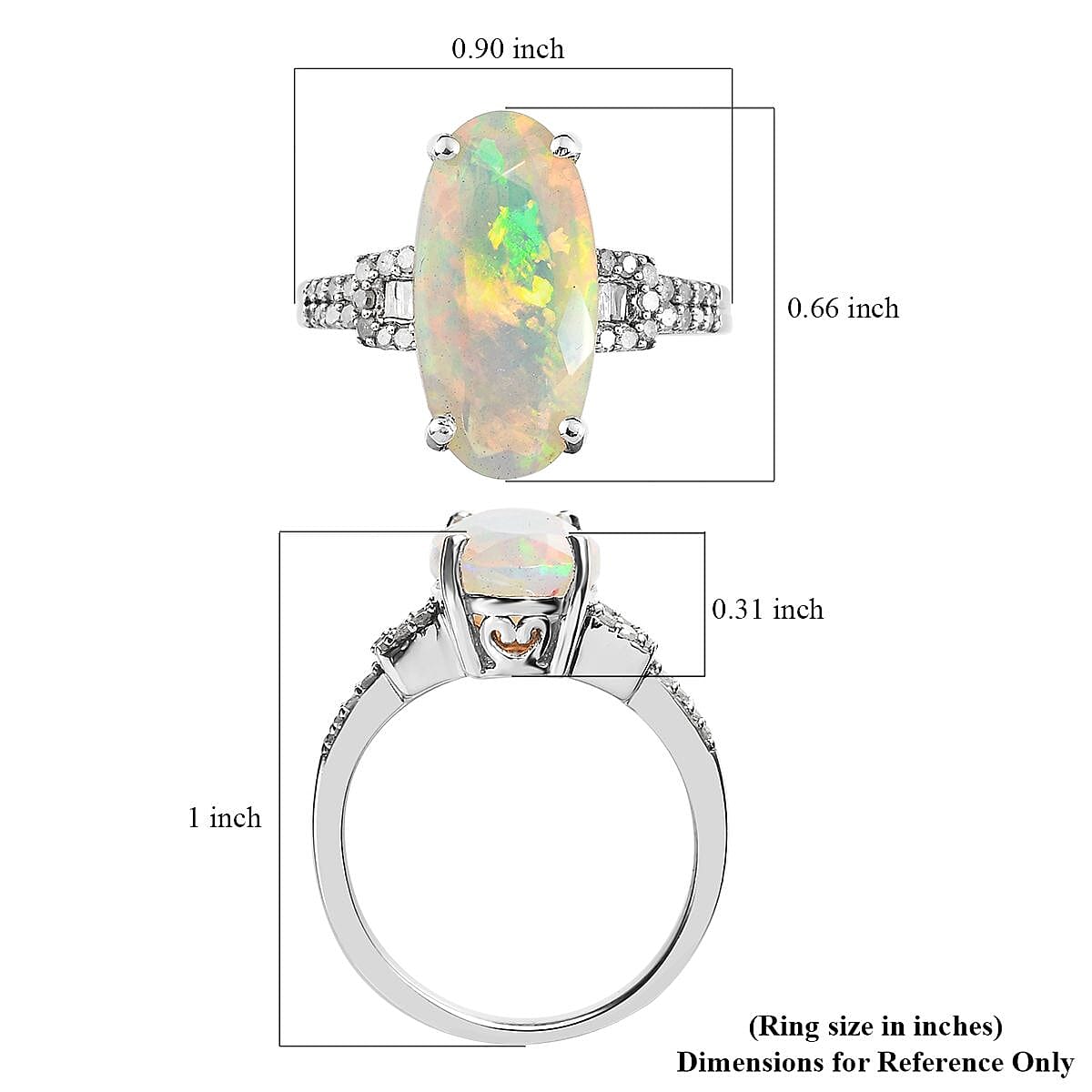 AAA Ethiopian Welo Opal, Diamond (0.28 cts) Ring in Platinum Over Sterling Silver (Size 10.0) 3.00 ctw image number 5