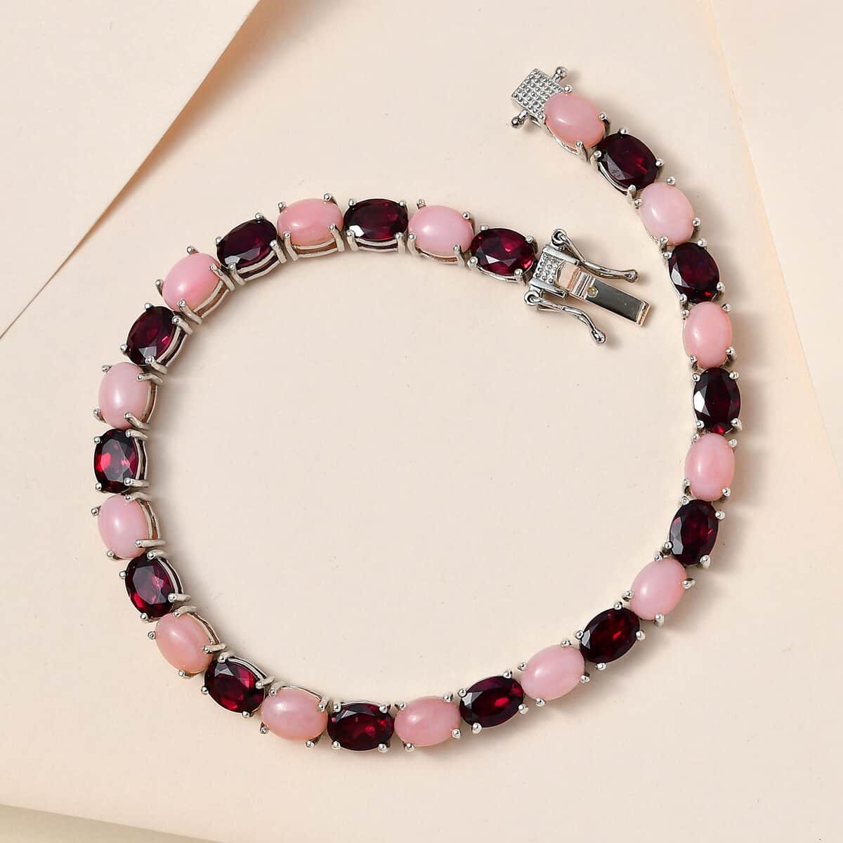 Premium Peruvian Pink Opal and Orissa Rhodolite Garnet Tennis Bracelet in Platinum Over Sterling Silver (6.50 In) 17.65 ctw (Del. in 7-10 Days) image number 1