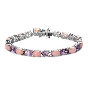 Premium Peruvian Pink Opal and Rose De France Amethyst Tennis Bracelet in Platinum Over Sterling Silver (6.50 In) 15.25 ctw