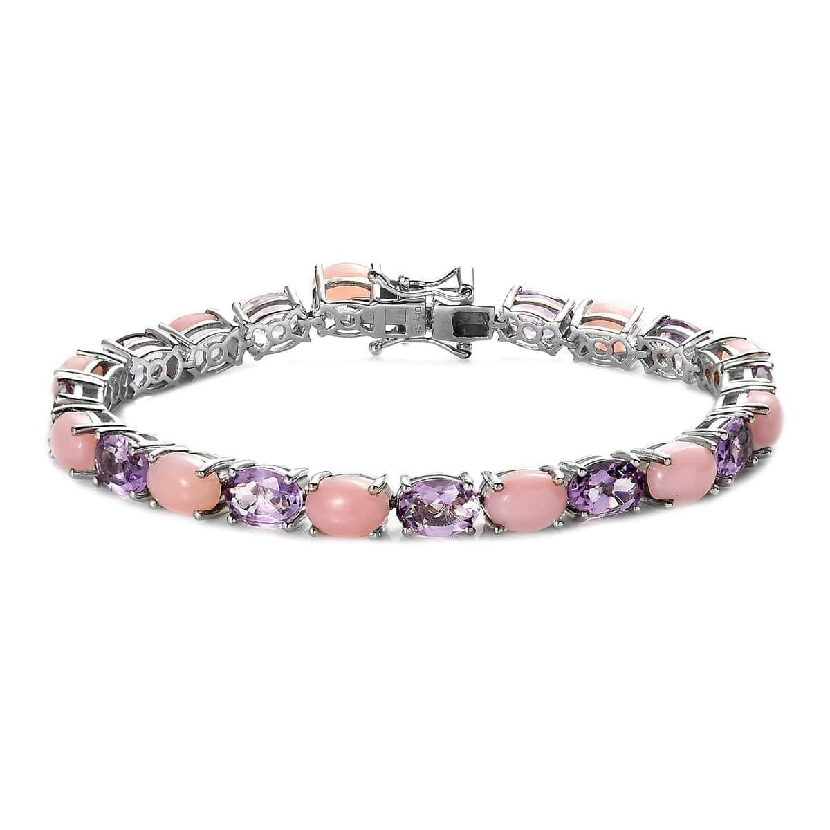 Premium Peruvian Pink Opal and Rose De France Amethyst Tennis Bracelet in Platinum Over Sterling Silver (8.00 In) 19.30 ctw image number 0