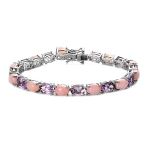 Premium Peruvian Pink Opal and Rose De France Amethyst Tennis Bracelet in Platinum Over Sterling Silver (8.00 In) 19.30 ctw