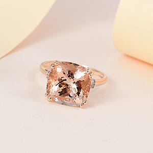 Luxoro 14K Rose Gold AAA Marropino Morganite and G-H I2 Diamond Ring (Size 11.0) 6.25 ctw