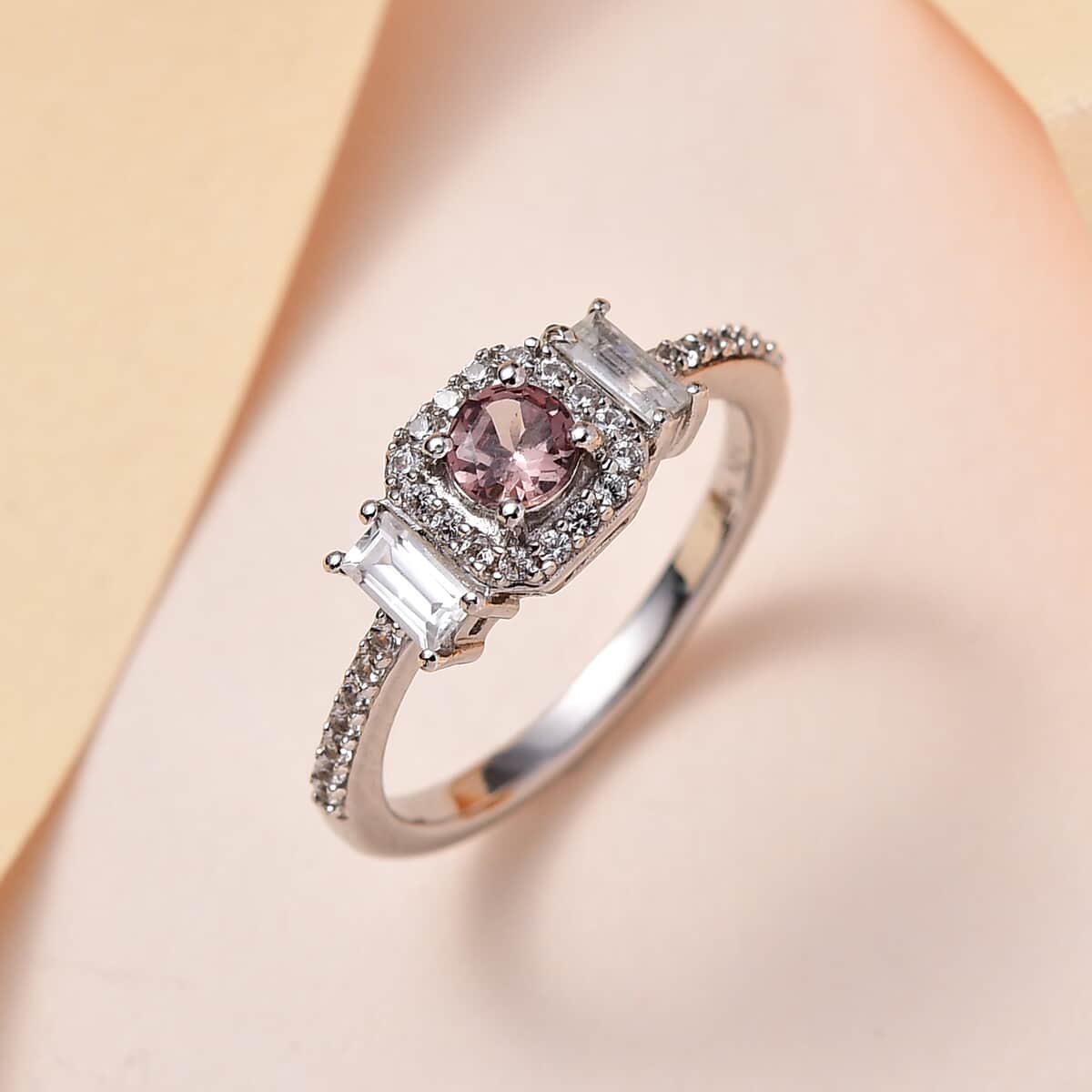 Bekily Color Change Garnet and White Zircon Ring in Platinum Over Sterling Silver 0.65 ctw image number 1