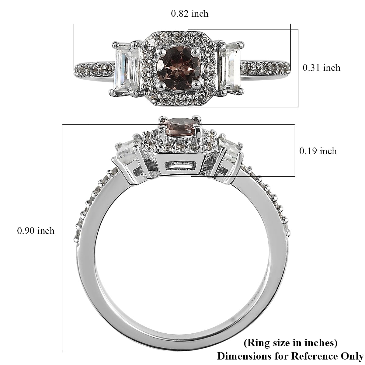 Bekily Color Change Garnet and White Zircon Ring in Platinum Over Sterling Silver (Size 10.0) 0.65 ctw