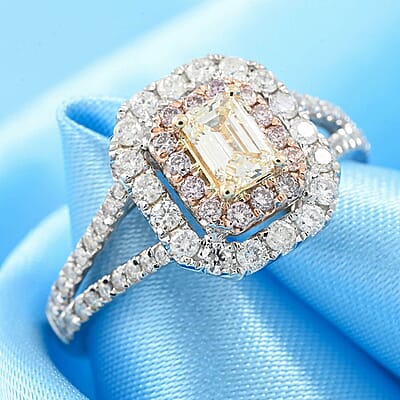Ankur Treasure Chest Modani 14K White Gold Natural Yellow, Pink and White Diamond SI-VS Ring (Size 10.0) 1.00 ctw