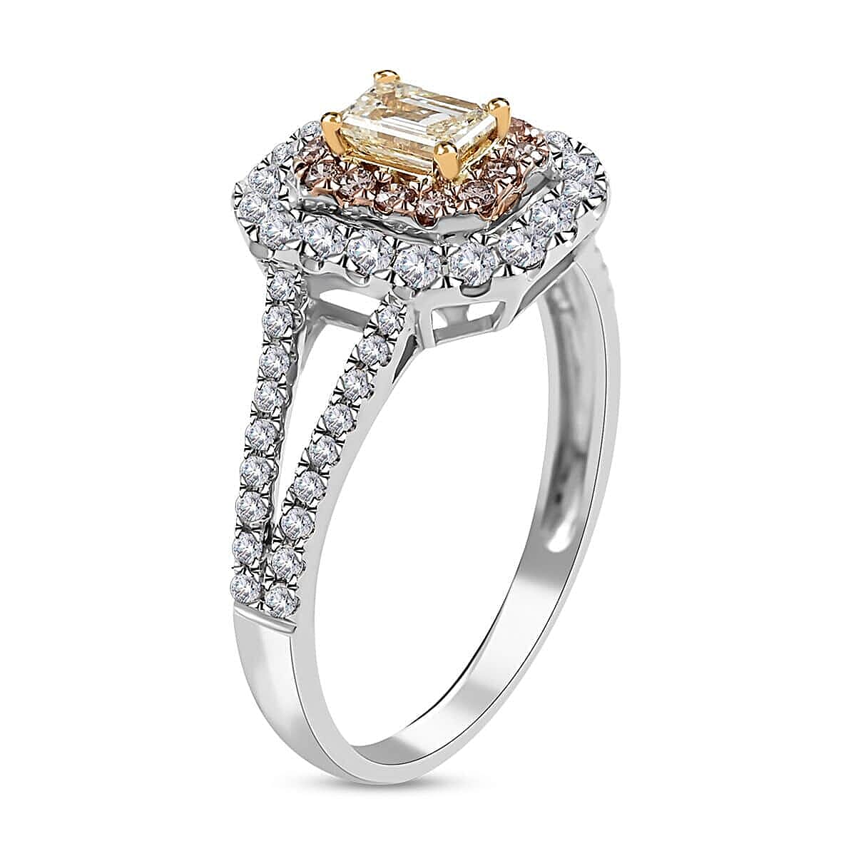 Ankur Treasure Chest Modani 14K White Gold Natural Yellow, Pink and White Diamond SI-VS Ring (Size 10.0) 1.00 ctw