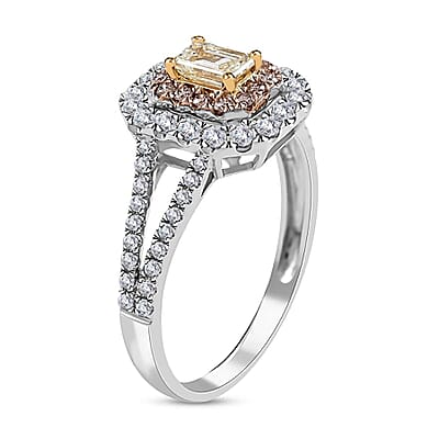 Ankur Treasure Chest Modani 14K White Gold Natural Yellow, Pink and White Diamond SI-VS Ring (Size 10.0) 1.00 ctw