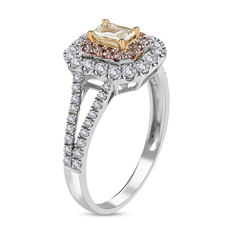 Ankur Treasure Chest Modani 14K White Gold Natural Yellow, Pink and White Diamond SI-VS Ring (Size 10.0) 1.00 ctw
