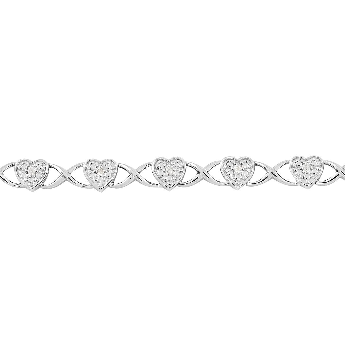 Diamond Bracelet, Heart Bracelet, Link Bracelet, Sterling Silver Bracelet, Heart Link Bracelet, Diamond Heart Bracelet (7.25 In) 0.10 ctw