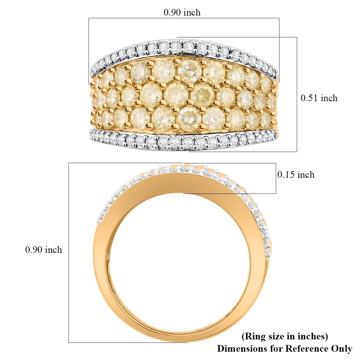 Natural Yellow and White Diamond I3 Ring in 14K Yellow Gold Over Sterling Silver (Size 10.0) 1.50 ctw image number 5