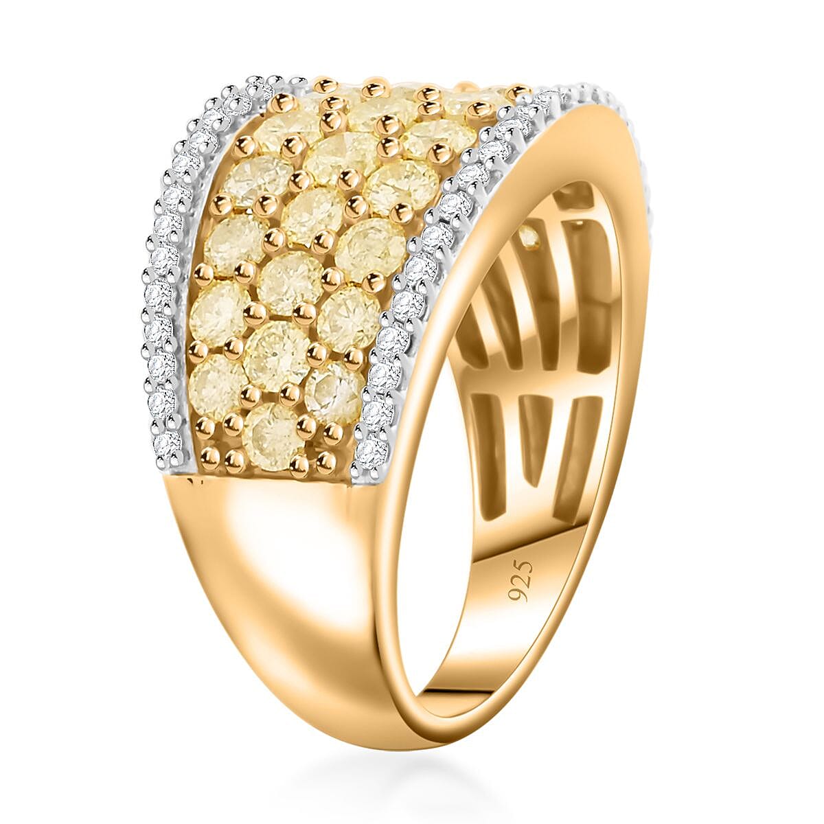 Natural Yellow and White Diamond I3 Ring in 14K Yellow Gold Over Sterling Silver (Size 5.0) 1.50 ctw image number 3