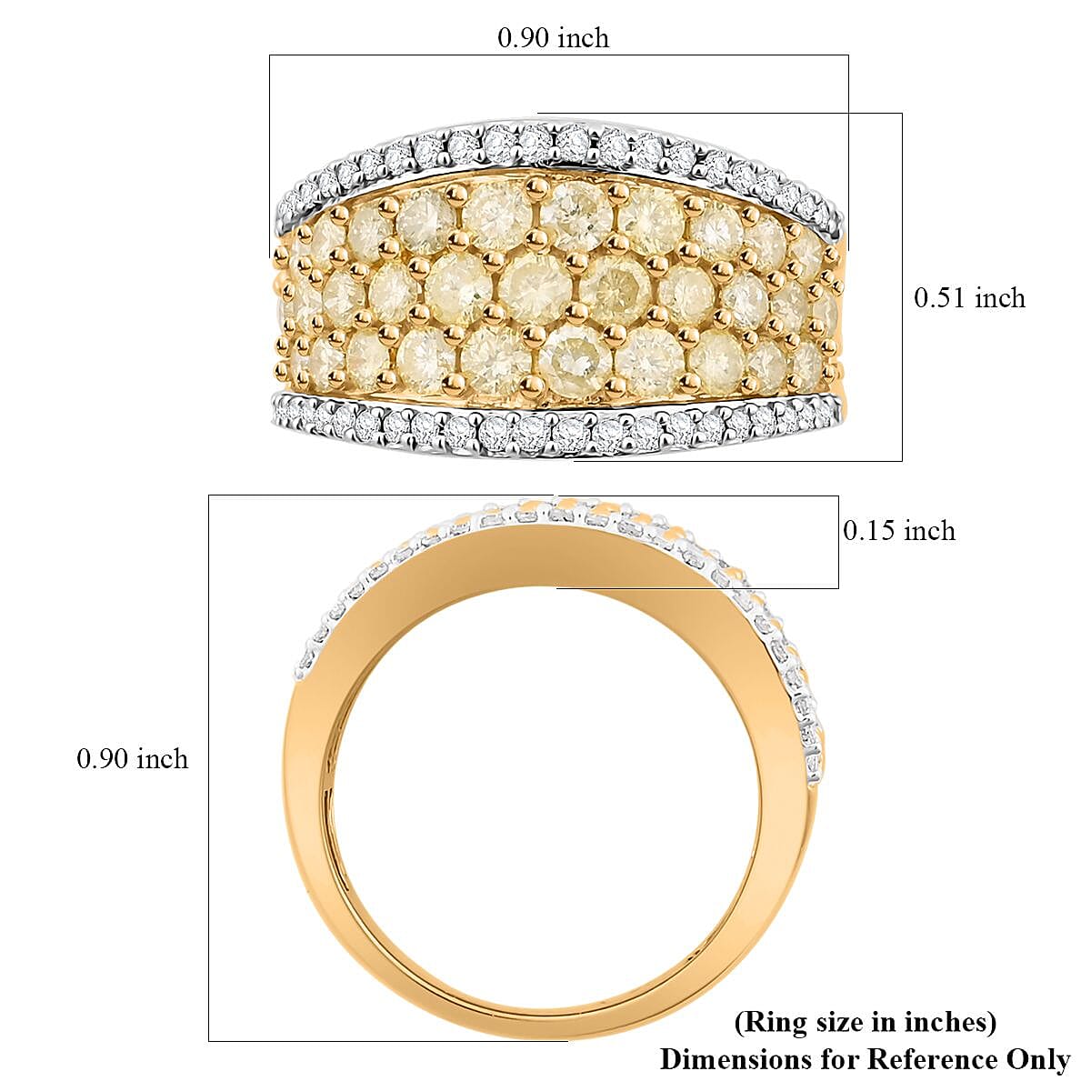 Natural Yellow and White Diamond I3 Ring in 14K Yellow Gold Over Sterling Silver (Size 5.0) 1.50 ctw image number 5