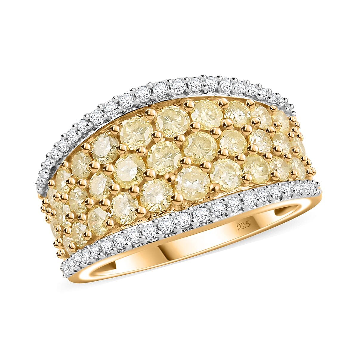 Natural Yellow and White Diamond I3 Ring in 14K Yellow Gold Over Sterling Silver (Size 6.0) 1.50 ctw image number 0