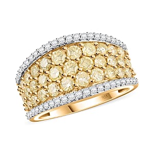 Natural Yellow and White Diamond I3 Ring in 14K Yellow Gold Over Sterling Silver (Size 6.0) 1.50 ctw