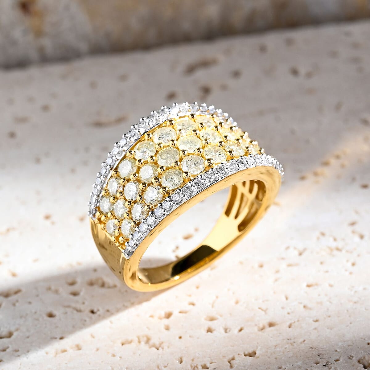 Natural Yellow and White Diamond I3 Ring in 14K Yellow Gold Over Sterling Silver (Size 6.0) 1.50 ctw image number 1
