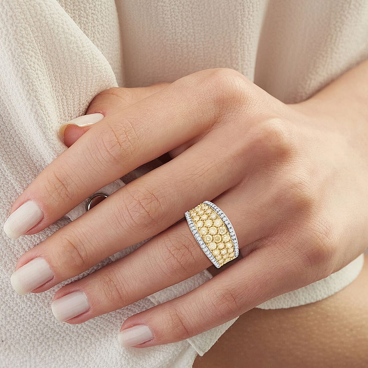 Natural Yellow and White Diamond I3 Ring in 14K Yellow Gold Over Sterling Silver (Size 6.0) 1.50 ctw image number 2