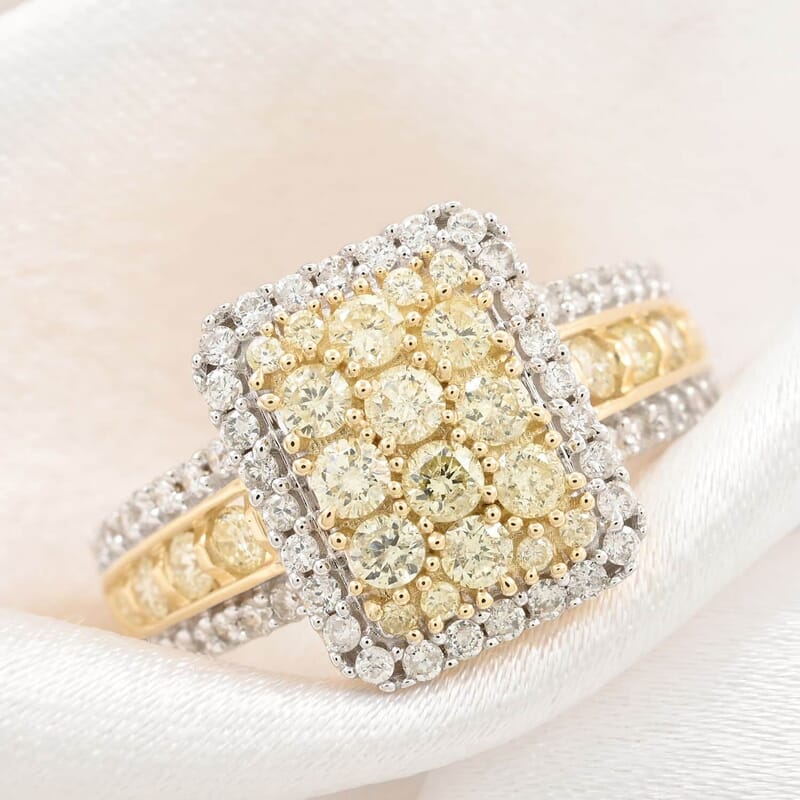 Natural Yellow and White Diamond 1.00 ctw Ring in 14K Yellow Gold (Size 10.0) 4.60 Grams