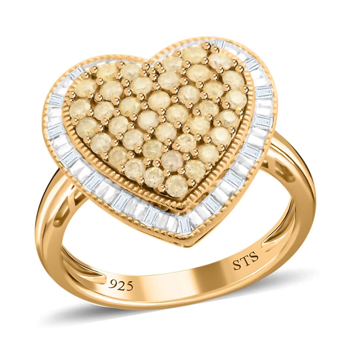 Natural Yellow and White Diamond I3 Heart Ring in 14K Yellow Gold Over Sterling Silver 0.50 ctw image number 0