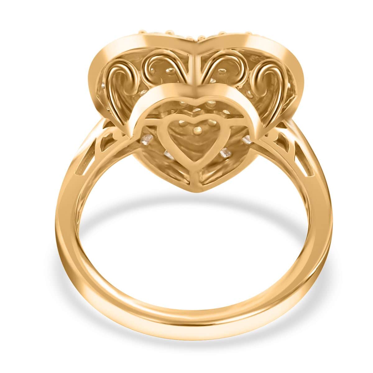 Natural Yellow and White Diamond I3 Heart Ring in 14K Yellow Gold Over Sterling Silver 0.50 ctw image number 4