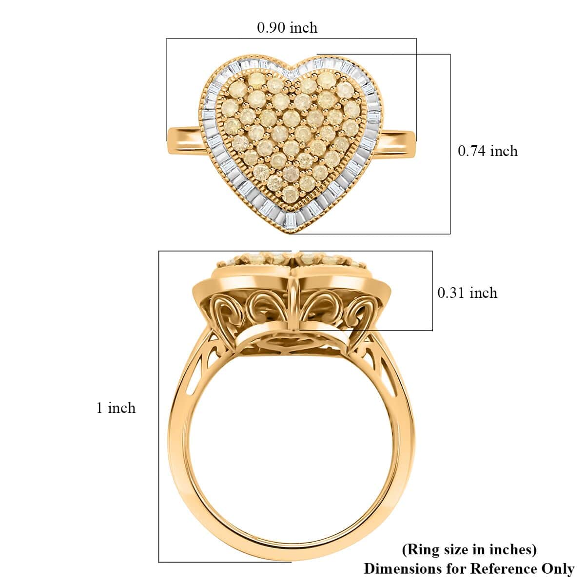 Natural Yellow and White Diamond I3 Heart Ring in 14K Yellow Gold Over Sterling Silver 0.50 ctw image number 5