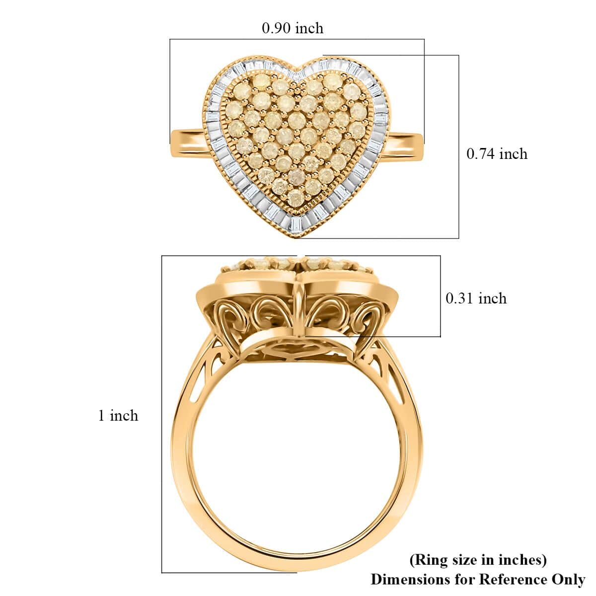 Natural Yellow and White Diamond I3 Heart Ring in 14K Yellow Gold Over Sterling Silver (Size 7.0) 0.50 ctw image number 5