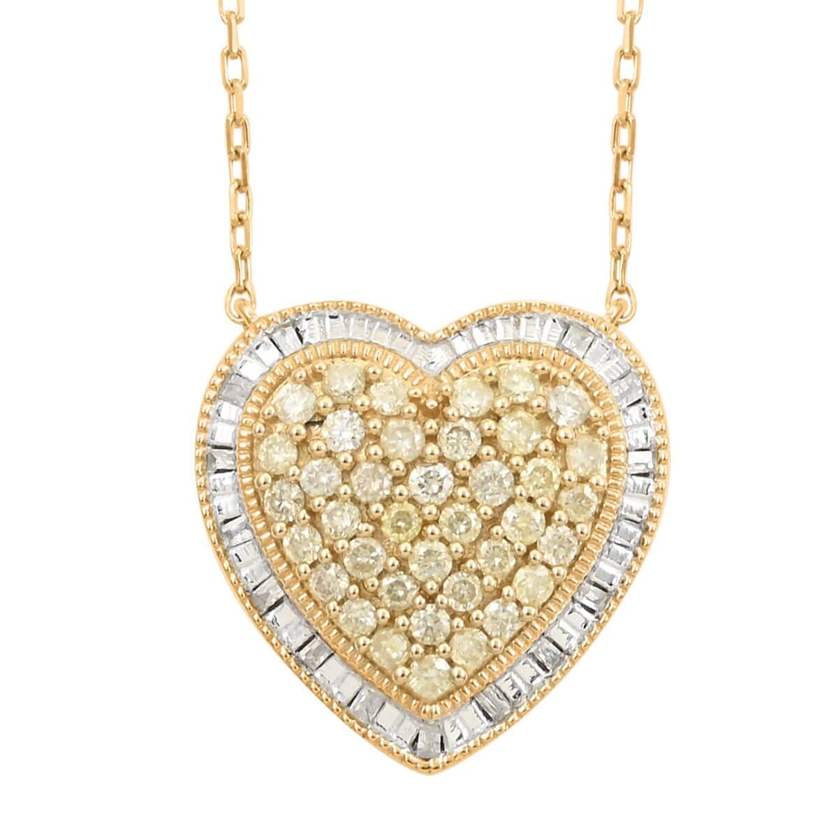 Natural Yellow and White Diamond I3 Heart Necklace 18 Inches in 14K Yellow Gold Over Sterling Silver 0.50 ctw image number 0