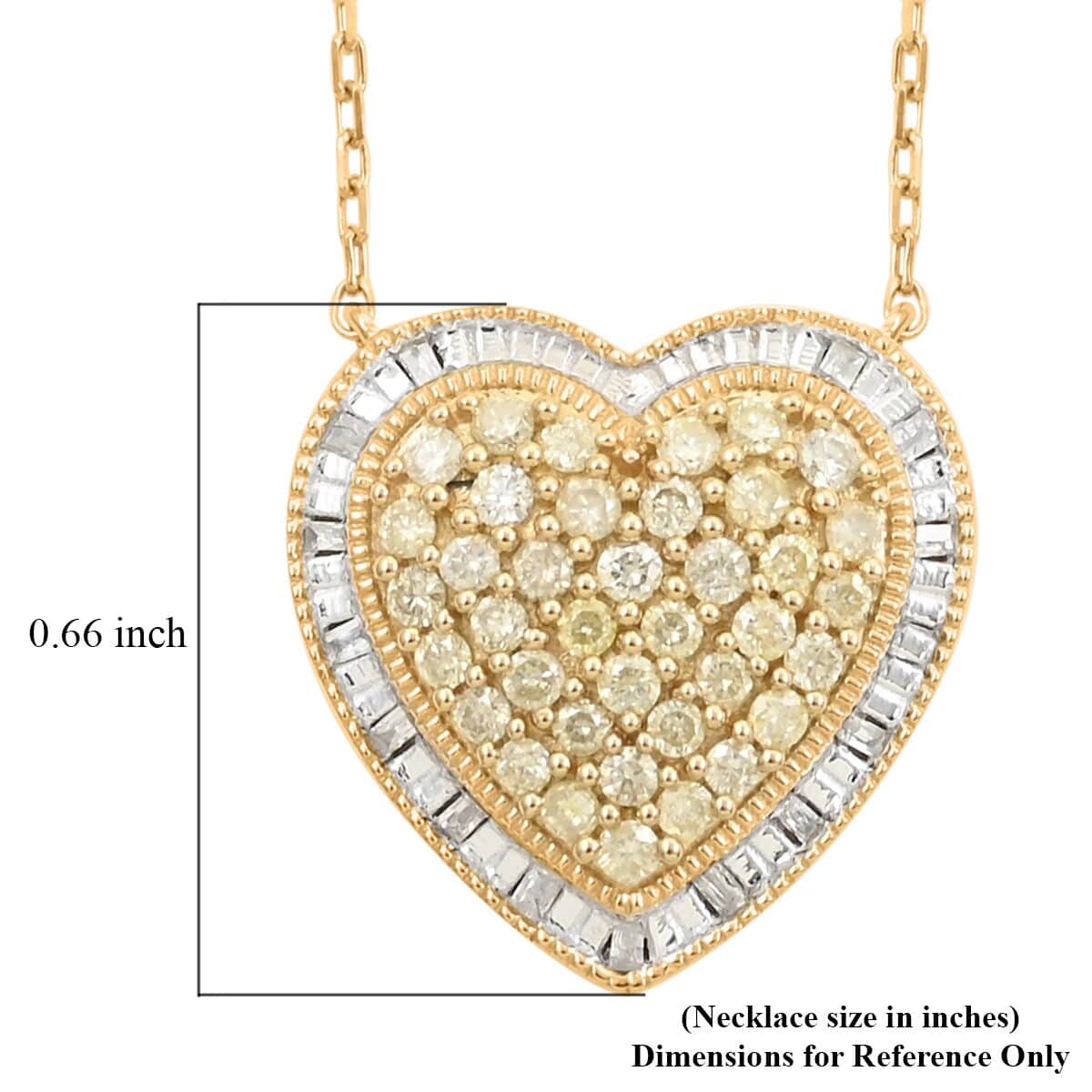 Natural Yellow and White Diamond I3 Heart Necklace 18 Inches in 14K Yellow Gold Over Sterling Silver 0.50 ctw image number 6