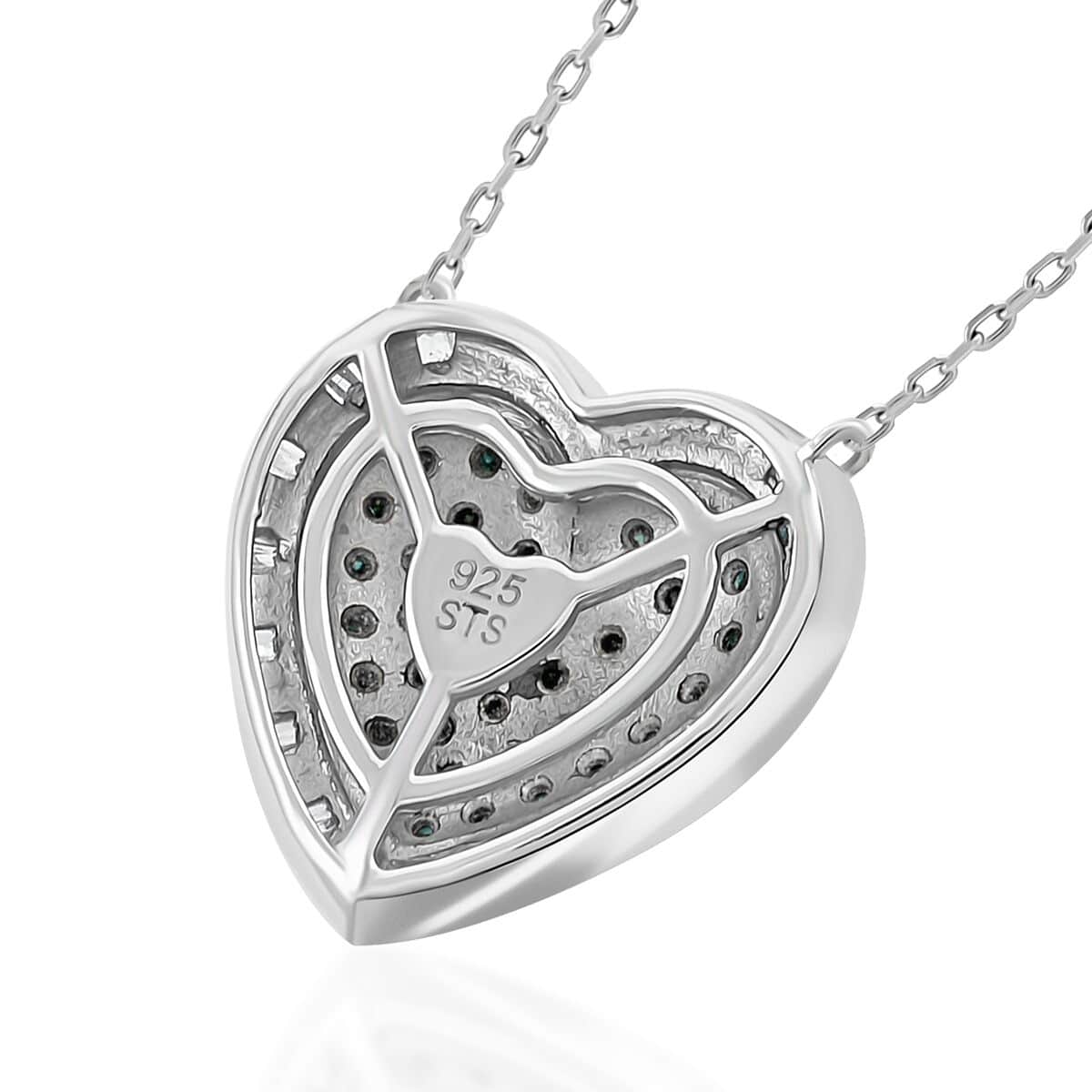 Blue and White Diamond Heart Necklace 18 Inches in Sterling Silver 0.50 ctw image number 4