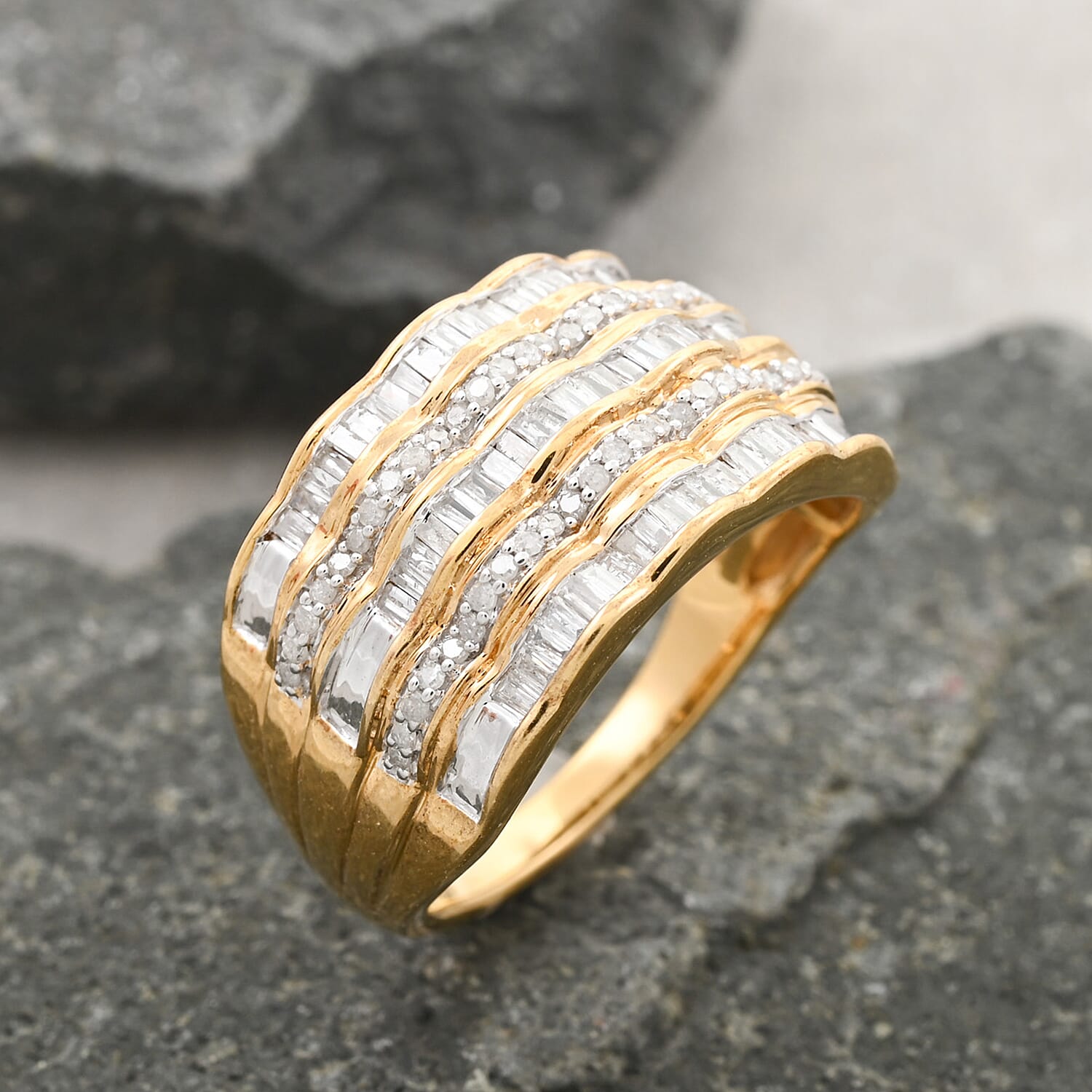 Diamond Ring in 14K Yellow Gold Over Sterling Silver (Size 7.0) 0.50 ctw