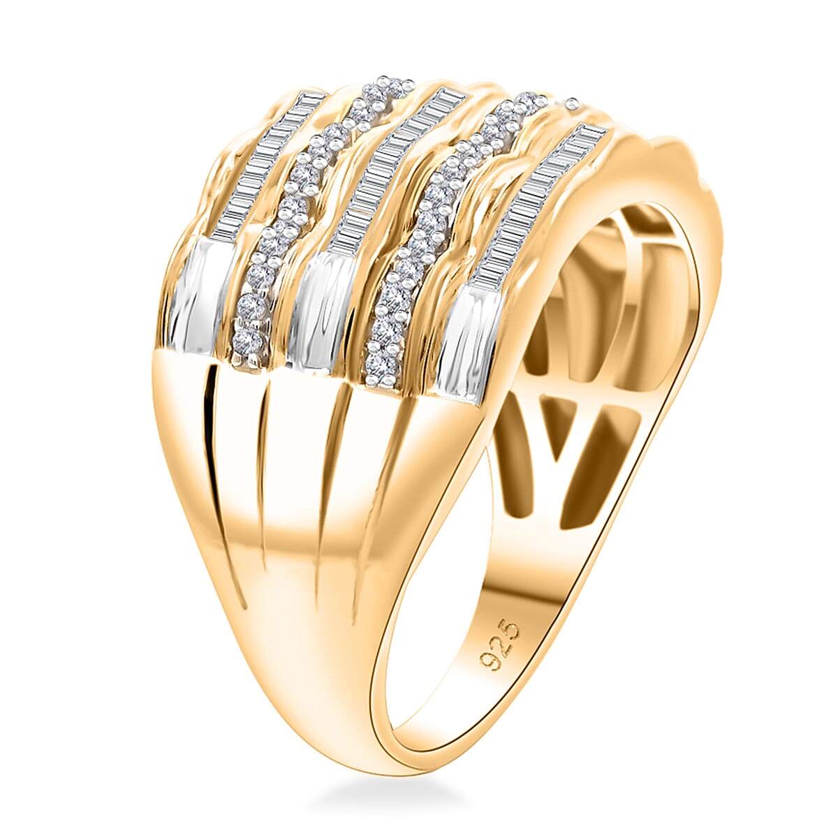 Diamond Ring in 14K Yellow Gold Over Sterling Silver (Size 7.0) 0.50 ctw