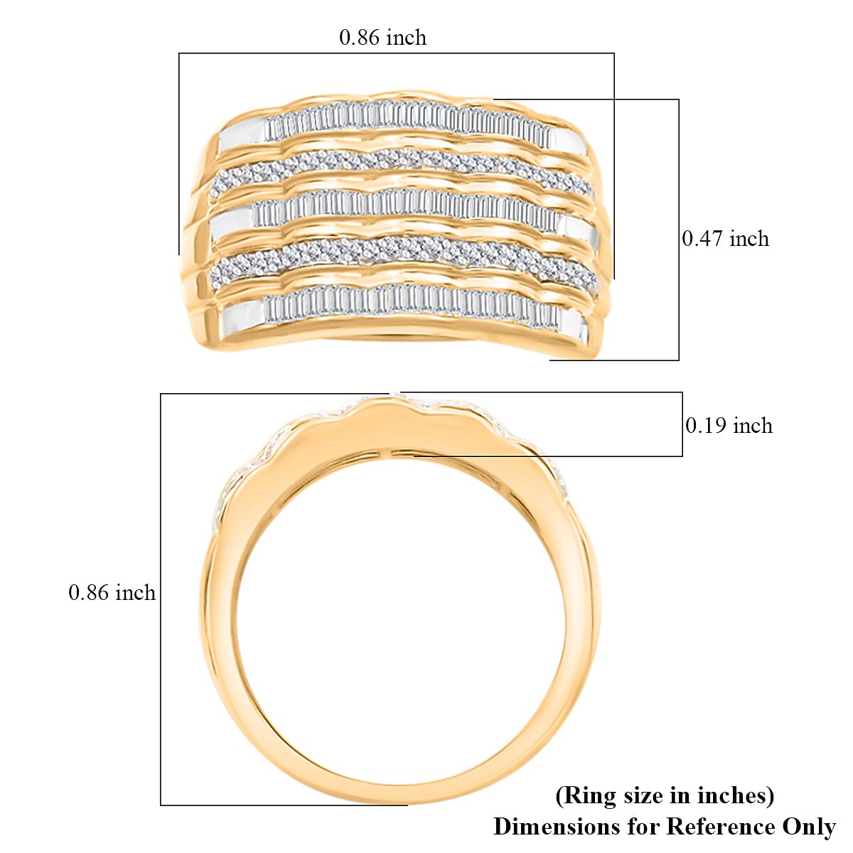 Diamond Ring in 14K Yellow Gold Over Sterling Silver (Size 7.0) 0.50 ctw