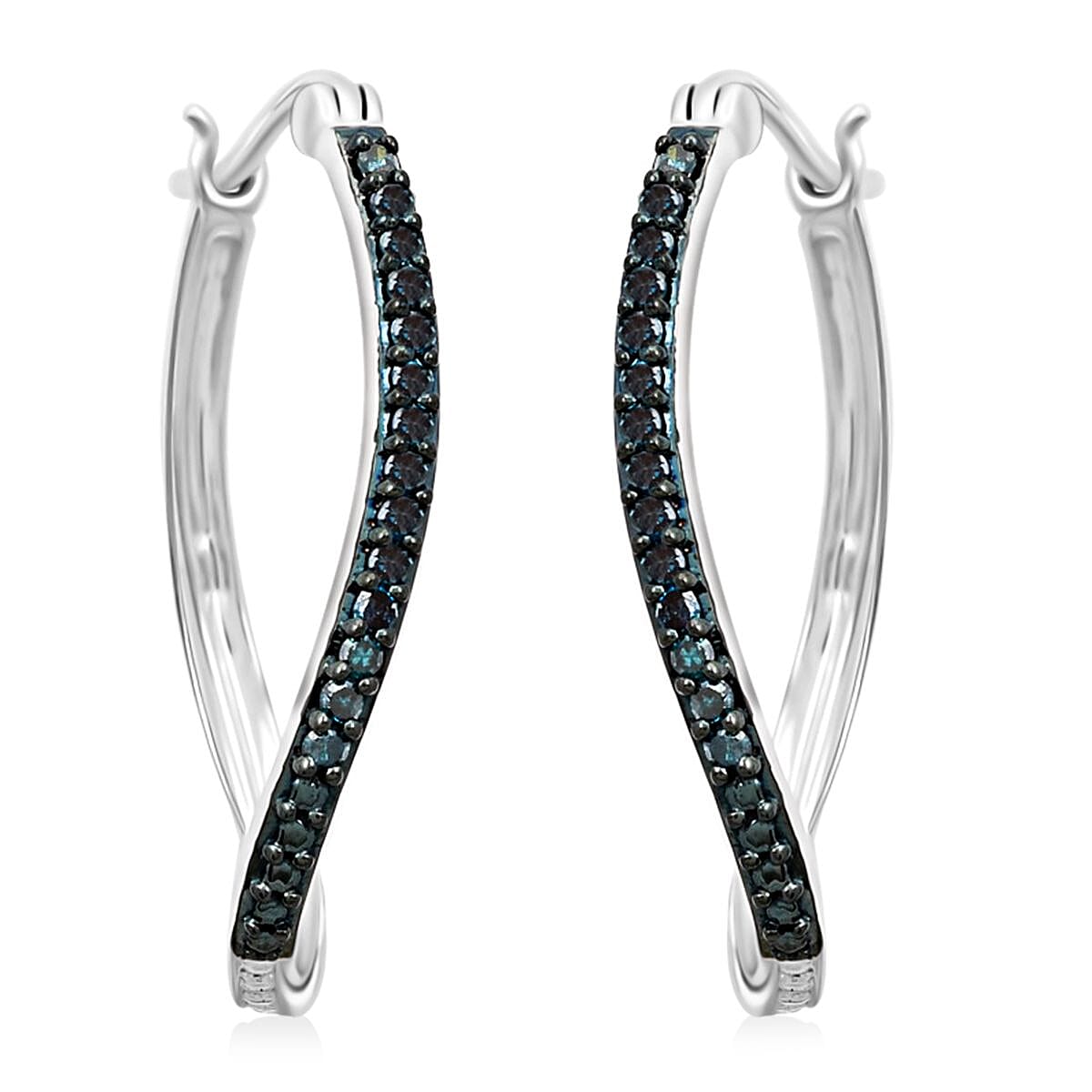 Blue Diamond Hoop Earrings in Sterling Silver 0.30 ctw