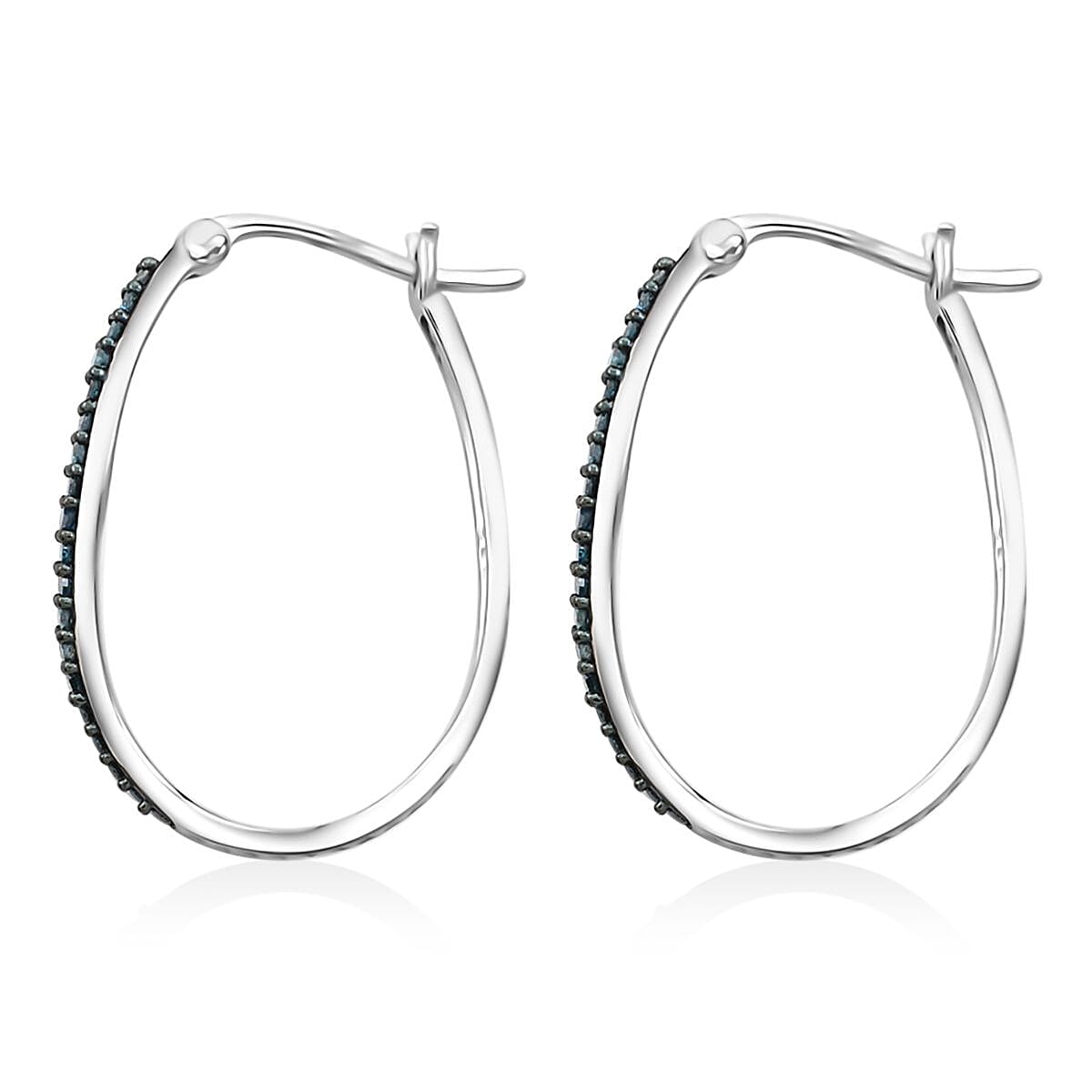 Blue Diamond Hoop Earrings in Sterling Silver 0.30 ctw