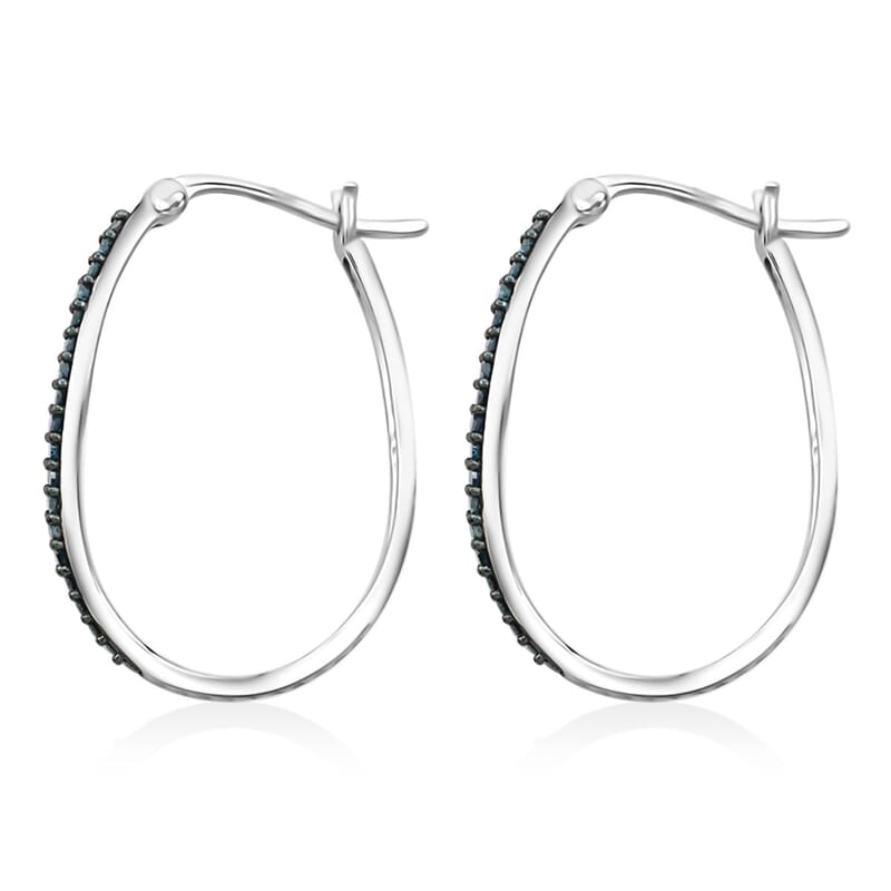 Blue Diamond Hoop Earrings in Sterling Silver 0.30 ctw
